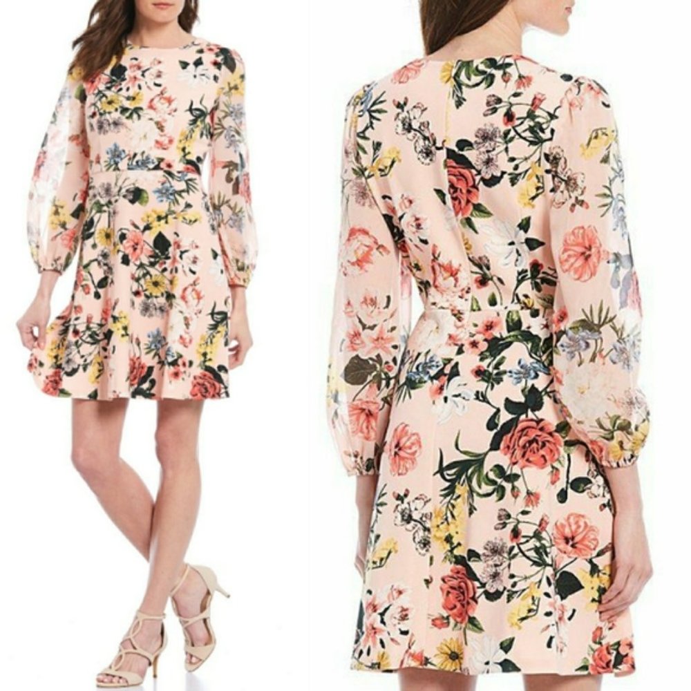 Vince Camuto Pink Floral Fit & Flare Dress size 10